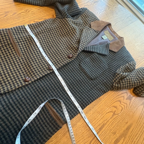 Vintage JL Colebrook brown houndstooth plaid wool blazer Jacket suede collar M - Picture 5 of 11